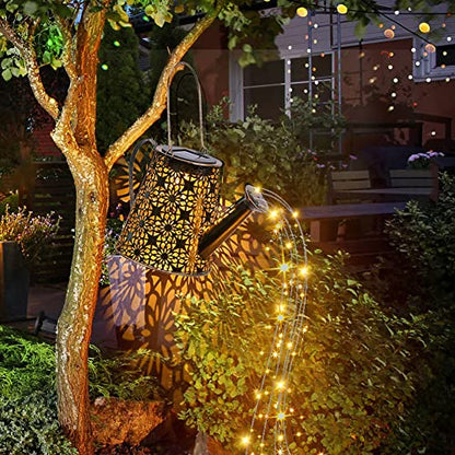 Solar Watering Can Light,Large Metal Hanging Garden Decorative Lights - color: Yellow