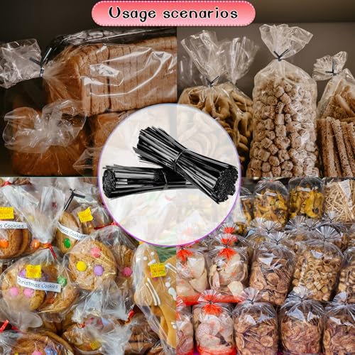 4 Inches Twist Ties for Bags,800pcs Bread Ties for Plastic Bags,Black Twist Ties,Twisty Ties for Candy Bags, Coffee Bags, Snacks, Cake Pops, Party Supplies - color: Black
