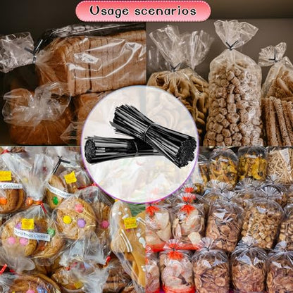 4 Inches Twist Ties for Bags,800pcs Bread Ties for Plastic Bags,Black Twist Ties,Twisty Ties for Candy Bags, Coffee Bags, Snacks, Cake Pops, Party Supplies - color: Black