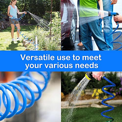 15FT Blue EVA Coil Garden Hose with Metal Fittings - color: Blue, size: 15 feet