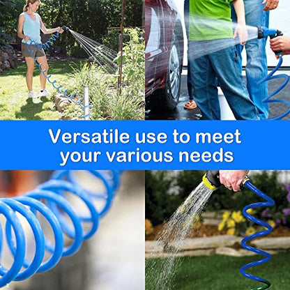 15FT Blue EVA Coil Garden Hose with Metal Fittings - color: Blue, size: 15 feet