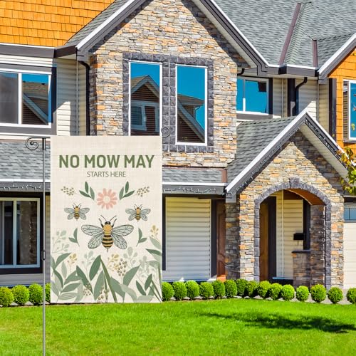Perfectinsoy No Mow May Starts Here Pollinator Garden Garden Flag 12x18 - color: Beige13
