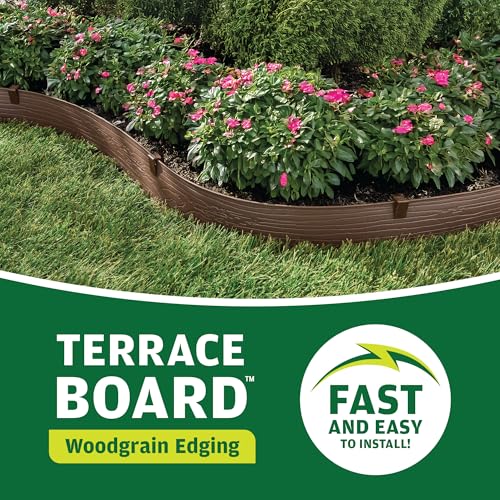 MASTER MARK Terrace Board, Landscape Coiled Edging, Grass Barrier, Bender Board, Flower Bed, Vegetable Garden Borders 5 in. x 40 ft. with 10 Stakes (Brown) - color: Brown