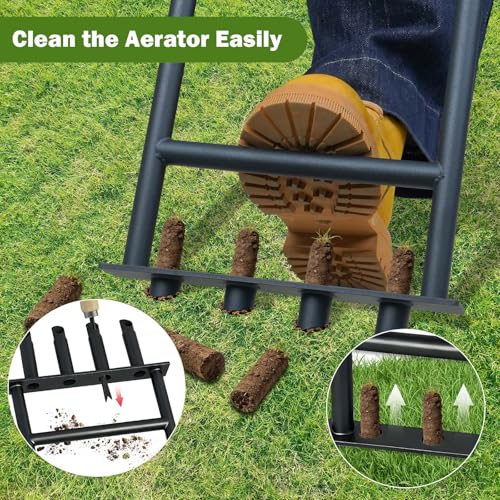 Manual Lawn Aerator Tool, Heavy Duty Detachable Iron Grass Aerator with Root Weeder, Reducing Soil Compaction, Yard Aeration Tool for Garden & Lawn Care