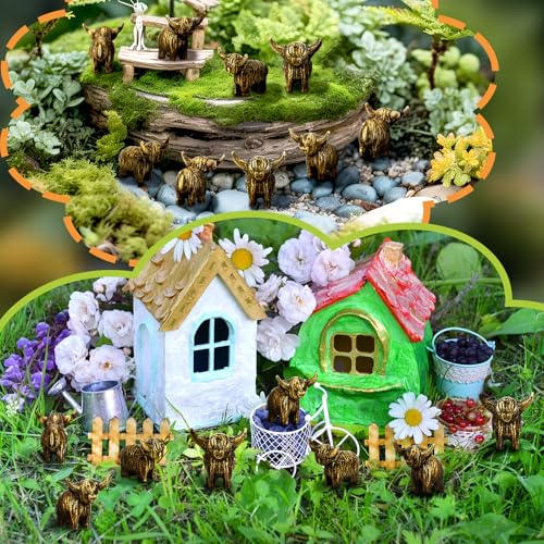 Civaner 50 Pcs Mini Highland Cow, Mini Brass Figurines, Small Metal Animal - style: Highland Dairy Cows