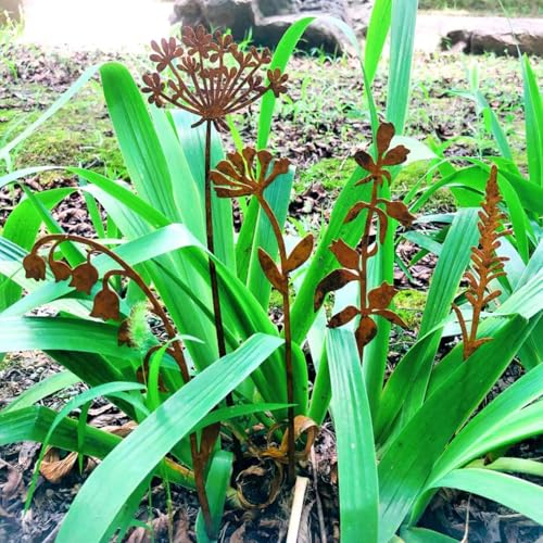 Metal Flowers Garden Stakes - color: Rusty