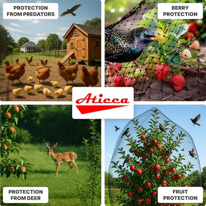 ATICCA 13 x 40 FT Heavy Duty Bird Netting for Garden, 10 Stakes, Black - size: 13x40 Ft Bird Netting