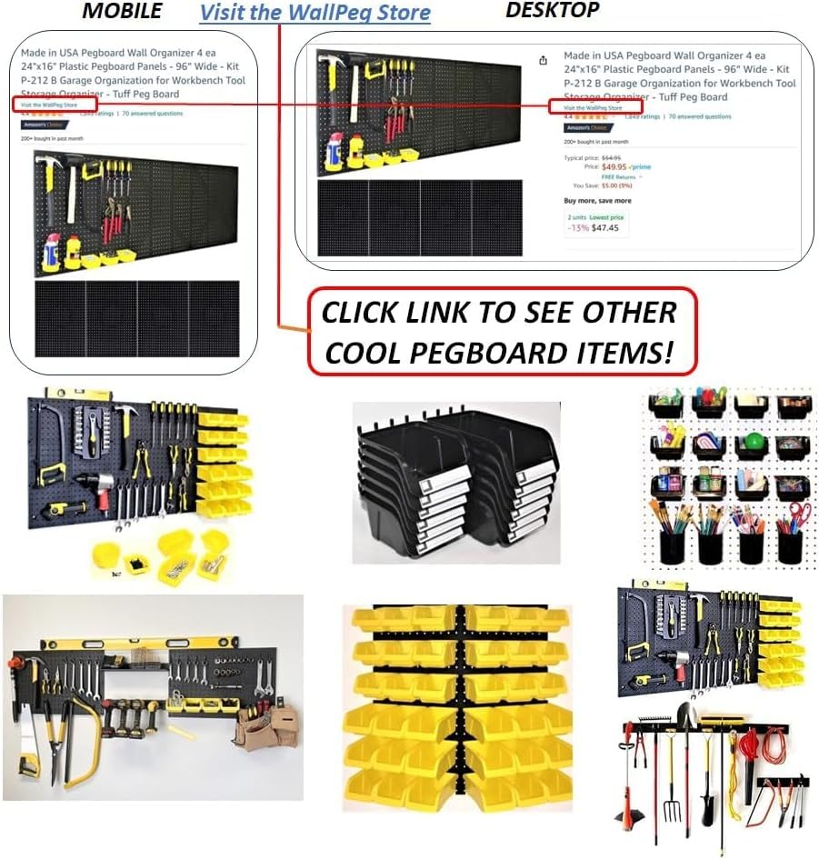 WallPeg - Ultimate Garage Organization Solution! 96" Wide Kit (PK 139 W) Peg Board Wall Organizer, Garage Shelving, Tool & Garden Tools Storage, Craft Organizer with Locking Pegboard Hooks