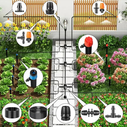 235FT Drip Irrigation System Kit, Automatic Drip Irrigation Kit with 1/2 inch Hose 1/4 inch Distribution Tubing and Accessories - size: 235 FT (38FT Main tube+197FT Distribution tube)