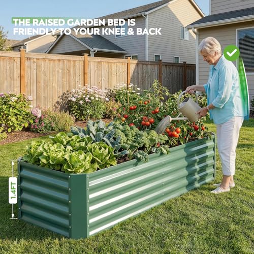 Raised Garden Bed Kit 6x2x1.4ft, Metal Planter Boxes Outdoor, Green - color: Lotusgreen, size: 6x2x1.4ft