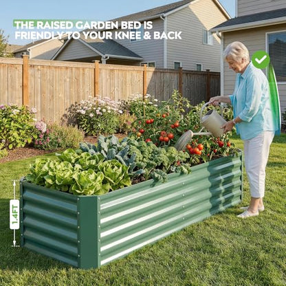 Raised Garden Bed Kit 6x2x1.4ft, Metal Planter Boxes Outdoor, Green - color: Lotusgreen, size: 6x2x1.4ft