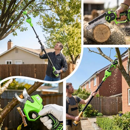 BUYJOY 4-in-1 Electric Pruning Shears & 8 Inch Pole Saw Combo - color: Green-black