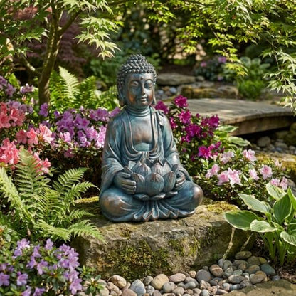 TERESA'S COLLECTIONS Meditating Buddha Solar Resin Garden Statue 7.1" - size: Medium