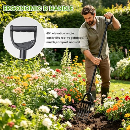 Broad Fork Garden Tool, 55" Heavy Duty 5 Sharp Tines BroadFork Hand Tiller Garden Pitchfork with Ergonomic Handles for Spading Digging Fork - size: Broad Fork 55Inch