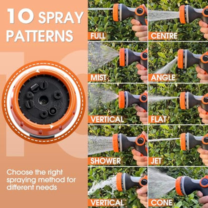 Garden Hose Nozzles,Hose Spray Nozzle with Adjustable 10 Watering Patterns - color: Orange