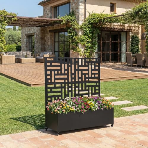 Pia Ricco Planter Box with Trellis, Privacy Planter for Climbing Plants - color: Black-block, size: Small