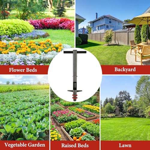 Bulb Planter Tool, 33.5" Long Handle Sod Plugger for Standing Planting, 2"/4"/6" Adjustable Depth Garden Hole Digger, Heavy Duty Auto Eject Lawn Plugger for Flower Bulbs,Grass Plugs,Seedlings
