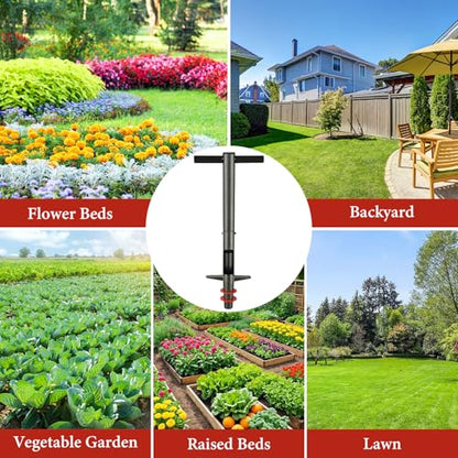 Bulb Planter Tool, 33.5" Long Handle Sod Plugger for Standing Planting, 2"/4"/6" Adjustable Depth Garden Hole Digger, Heavy Duty Auto Eject Lawn Plugger for Flower Bulbs,Grass Plugs,Seedlings