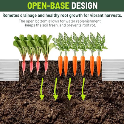 2 Pack 8x4x1FT Galvanized Metal Raised Garden Bed Kit for Vegetables, Herbs, Open-Bottom Large Capacity Outdoor Planter Box Gardening Stakes, Silver - size: 8x4x1FT(2PCS)