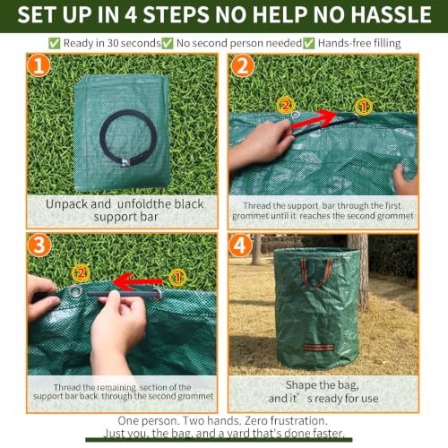 3Pack 72Gal Tear-Resistant Reusable Yard Waste Bags with Gloves