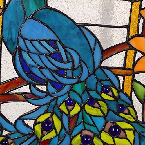 Bieye W10011 Peacock Tiffany Style Stained Glass Window Panel, Blue - size: 15"W x 23"H Rectangular