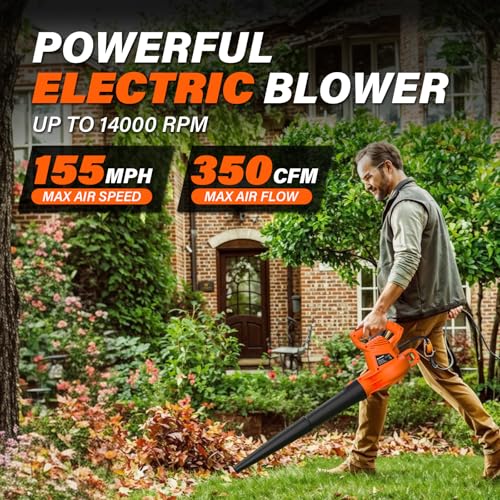 MAXLANDER 7-Amp Electric Leaf Blower, Handheld Blowers for Lawn Care - color: Orange