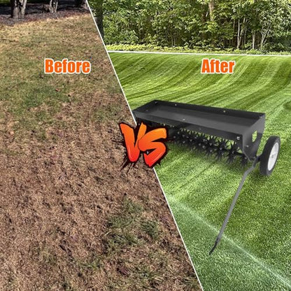 Garvee 40" Tow-Behind Lawn Aerator – Heavy-Duty Core Aeration Tool with Universal Hitch, Adjustable Handle, Transport Wheels, Compatible with Tractors for Garden, Farm & Lawn Care