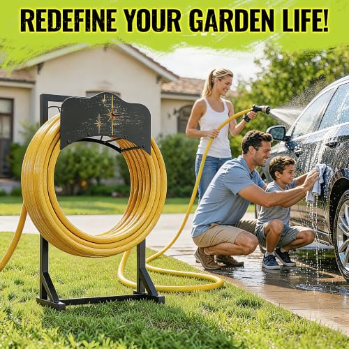 Garden Hose Holder & Water Hose Reel, Heavy Duty Freestanding Rack with 4 Spikes