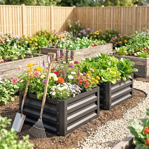 Outsunny 2 Piece 2' x 2' x 1' Galvanized Raised Garden Bed, Dark Gray - color: Gray