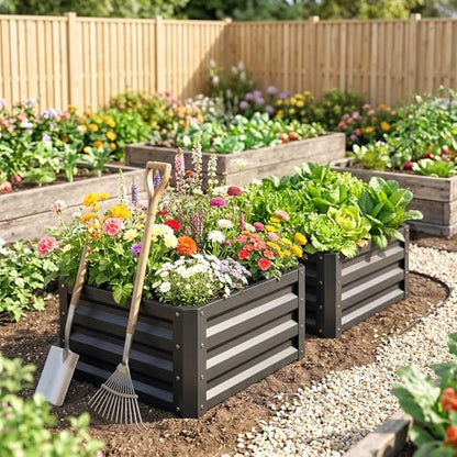 Outsunny 2 Piece 2' x 2' x 1' Galvanized Raised Garden Bed, Dark Gray - color: Gray