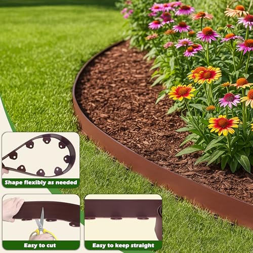 Gardzen 40-Foot x 3-Inch Landscape Edging Garden Border with 40 Spikes - color: Brown, size: 3IN-40FT