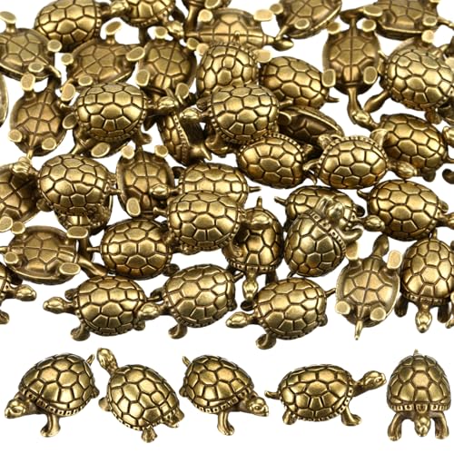 Civaner 50 Pcs Small Turtles, Mini Brass Figurines, Small Metal Tortoise - style: Turtle