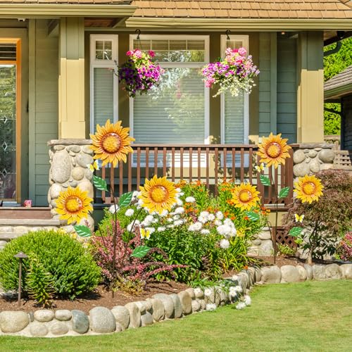 2-Pack Metal Flowers for Outside, 30-Inch Sunflower Yard Stakes - color: Yellow, Brown