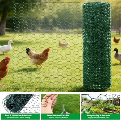 Wire for Floral Arrangements, Green Mesh, 0.6 Inch Hexagonal Galvanized PVC Coated Netting Fence for Crafts, Poultry (16 in x 26 ft) - size: 16 in x 26 ft