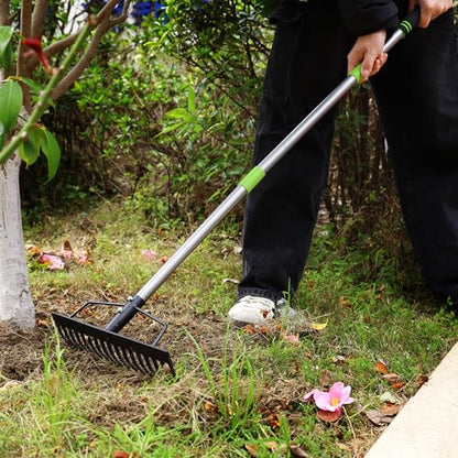 WORKPRO 65 Inch Bow Rake, 17-Tine Metal Head Rake with Adjustable Handle