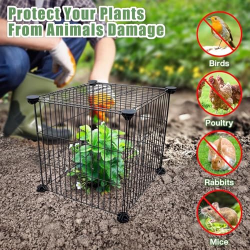 2 Pack 12x12'' Metal Mesh Plant Cages for Outdoor Plants, Keep Animal Out