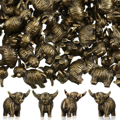 Civaner 50 Pcs Mini Highland Cow, Mini Brass Figurines, Small Metal Animal - style: Highland Dairy Cows