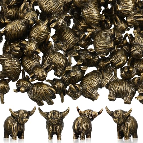 Civaner 50 Pcs Mini Highland Cow, Mini Brass Figurines, Small Metal Animal - style: Highland Dairy Cows