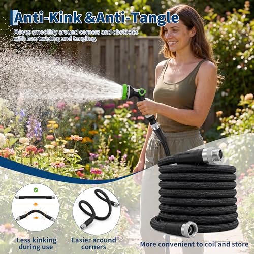 Garvee 50 FT Non-Expandable Garden Hose, Lightweight Water Hose - size: 50 FT