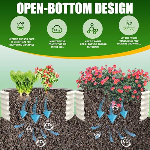 TBMLC 17" Tall,3.3 FT Diameter Elevated Round Metal Raised Garden Bed White - color: White, size: 3.3FT Diameter