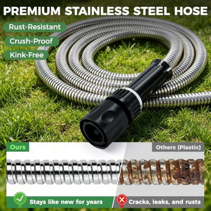 Garden Hose Reel with Stand, 65ft 304 Stainless Steel Garden Hose