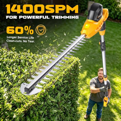 Ecarke Pole Hedge Trimmer Cordless Compatible with DeWalt 20V (Tool Only) - color: Yellow