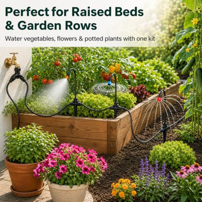 100FT 5/16" Drip Irrigation Kit, 18 Emitters for Raised Beds - size: 100FT
