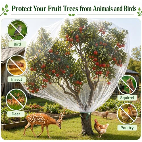 3 Pack 12x12 ft Large Fruit Tree Netting Covers with Zipper & Drawstring - size: 12x12 ft