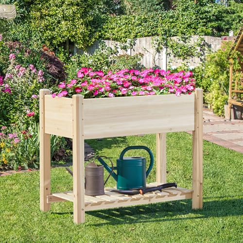 Yaheetech 34" Raised Garden Bed with Legs, Wooden Planter Box, 2Pcs - color: Natural Wood, size: 34" L x 18" W x 30" H(Set of 2)