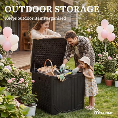 YITAHOME 150 Gallon Large Outdoor Deck Box - color: Black, size: 150 Gallon