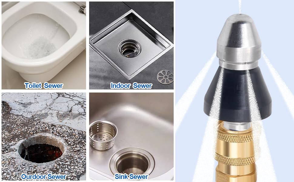 MIZORLIE Pressure Washer Sewer Jetter Nozzle with Stainless Steel - color: back3/8