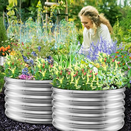 YSEJOMP 17" Tall 32" Diameter Round Raised Garden Bed Kits Outdoor Silver - color: Silver, size: 32 Dia X 16.5 inches