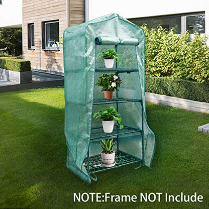4 Tier Greenhouse Replacement Cover with Roll-Up Zipper Door