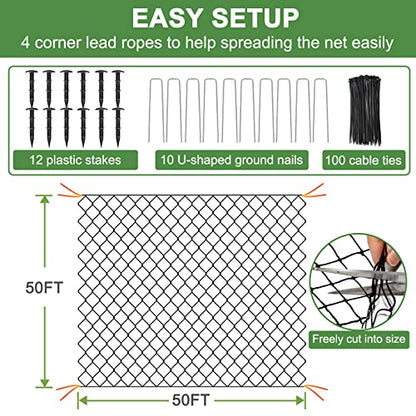 DQS Bird Netting 50' x 50', 1" Square Mesh Garden Netting, Chicken Coop Net - size: 1", 50' x50'